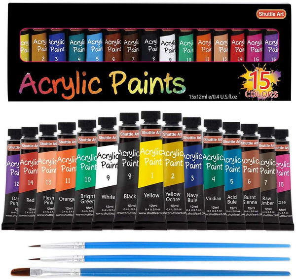 GOTIDEAL Juego de pintura acrílica con 10 pinceles, 18 colores (2.0 fl oz,  2 onzas), pintura para manualidades, no tóxica, perfecta para pintores