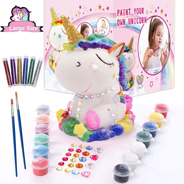 Kids Arts and Crafts (tamaño grande), fácil de pintar tus propios unicornios con purpurina, idea de regalo de unicornio para todas las edades, no se rompe fácilmente, 12 colores no tóxicos - Arteztik