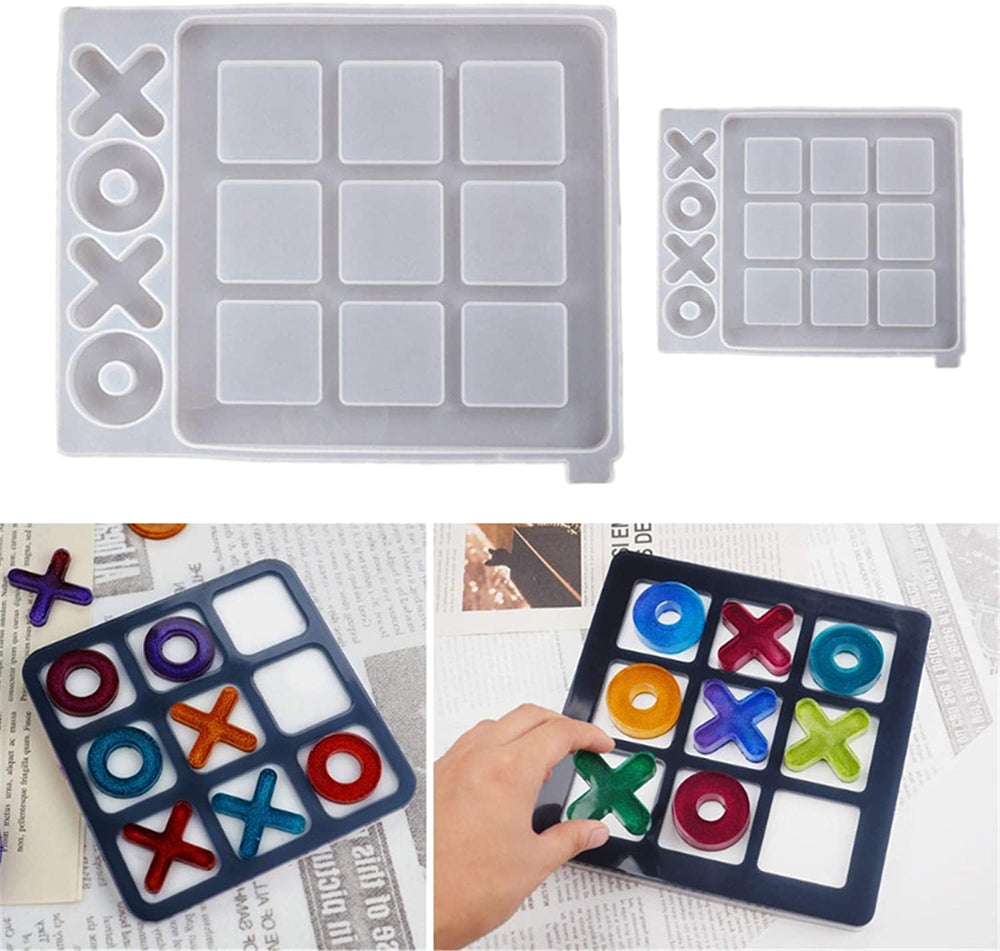 ORNOOU 2 Pack de moldes de resina para juegos de mesa XO Fun Family Games Silicona epoxi Resina Casting Mold para DIY Craft - Arteztik