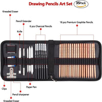 Juego de 35 lápices de dibujo, ideal para principiantes, lápices de carbón, gomas de borrar y bolígrafos de papel, clips gratis, suministros de arte, lápices de dibujo, lápices de grafito, suministros para bocetos - Arteztik