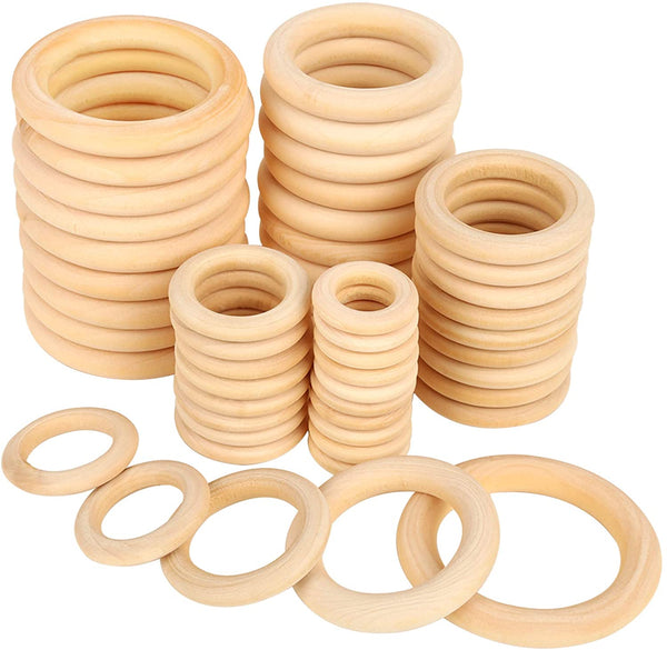 Bestsupplier - 50 anillos de madera maciza sin terminar para manualidades, anillos colgantes y conectores, 5 tamaños - Arteztik