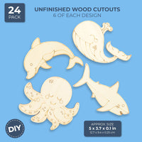 Bright Creations - Recortes de madera sin terminar para manualidades (24 unidades), diseño de animales marinos - Arteztik
