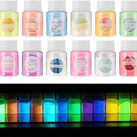 12 colores que brillan en la oscuridad, polvos luminosos para pintura, limo, uñas, resina o manualidades de bricolaje (0.7 oz/20 g cada uno) - Arteztik