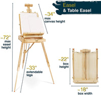 Artina caballete de escritorio Miami - caballete de mesa de madera portátil y plegable con paleta de madera y estuche para lienzo de hasta 33,8" - Arteztik
