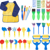 YINASI - Kit de pintura para niños, 31 piezas de esponja de aprendizaje temprano, kit de pinceles para niños pequeños, patrón surtido, incluye delantal impermeable para pintura artística - Arteztik