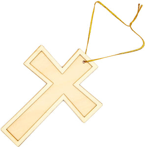 Cruz de madera sin terminar con cuerda dorada para proyectos de bricolaje (12 unidades) - Arteztik