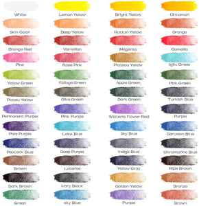 Juego de pintura de acuarela, Emooqi 42 colores premium + 6 colores metálicos de pigmento + 2 bolígrafos de línea de gancho + 3 cepillos de agua + 10 hojas de papel de color de agua, pintura portátil ricamente pigmentada - Arteztik