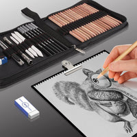 Juego de 35 lápices de dibujo, ideal para principiantes, lápices de carbón, gomas de borrar y bolígrafos de papel, clips gratis, suministros de arte, lápices de dibujo, lápices de grafito, suministros para bocetos - Arteztik