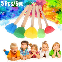 5 esponjas de pintura, cepillo de espuma, esponja de espuma, juguetes para niños, diseño colorido DIY juguetes de madera Graffiti herramientas mango - Arteztik