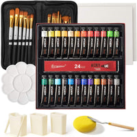 Acrylic Paint Set, 24x12ml/Tube Portable Paint Kit with Premium Paint Brushes, Mixing Knife, Paint Pallet and Sponge, Painting Travel Set Arts Crafts Supplies for Kids Adults - Arteztik