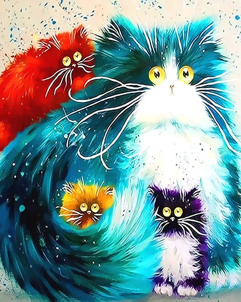 iCoostor - Kit de pintura acrílica para niños y adultos principiantes, 16.0 x 20.0 in, diseño de gato de cuatro colores con 3 pinceles y colores brillantes - Arteztik