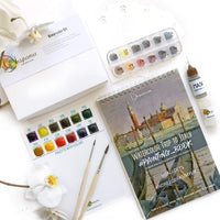 Kit de acuarela (completo) con cuaderno creativo de arte DIY regalo acuarela paleta pinturas Insparea How-to Coloring Watercolor Sketchbook Like Paint by Numbers - Arteztik