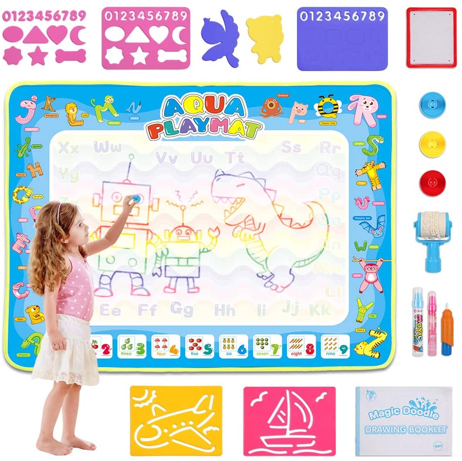 Aqua Magic Doodle Mat – Juguetes educativos de regalo para niños – Alfombrilla de dibujo de agua con bolígrafo mágico – Tabla de escritura de pintura para niño niña edad 2 3 4 5 6 7,40 x 32 pulgadas - Arteztik