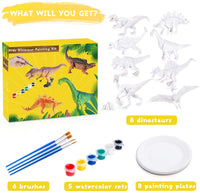 Kit de pintura de dinosaurios para niños – 8 juguetes de dinosaurio de pintura para niños + 5 acuarelas + 4 cepillos + 8 platos de pintura, juego de pintura de dinosaurio 3D, artes y manualidades para niños – Pinta tus propias manualidades de dinosaurio - Arteztik
