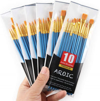 Juego de pinceles de pintura acrílica, 6 paquetes / 60 cepillos de pelo de nailon para todo tipo de usos para pintura al óleo, acuarela, kit profesional - Arteztik
