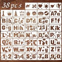 iSuperb 38 plantillas de letras para pintar números alfabeto dibujo plantillas reutilizables para álbumes de recortes, diario de manualidades, manualidades - Arteztik