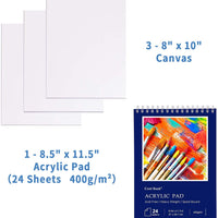 COOL BANK Acrylic Paint Set, 46 Piece Professional Painting Supplies Set, Includes 24 Acrylic Paints, 12 Painting Brushes, Canvas, Palette, Acrylic Painting Pad, for Artists,Students and Kids - Arteztik