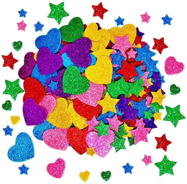260 pegatinas de espuma con purpurina de colores, autoadhesivas, diseño de estrellas y formas de corazón - Arteztik