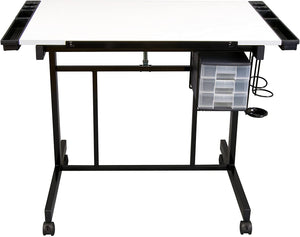Studio Designs Deluxe Craft Station, mesa de dibujo ajustable superior, mesa de dibujo para manualidades, mesa de dibujo, escritorio de estudio con cajones, 35.8 in de ancho x 24.0 in de profundidad, negro/blanco - Arteztik