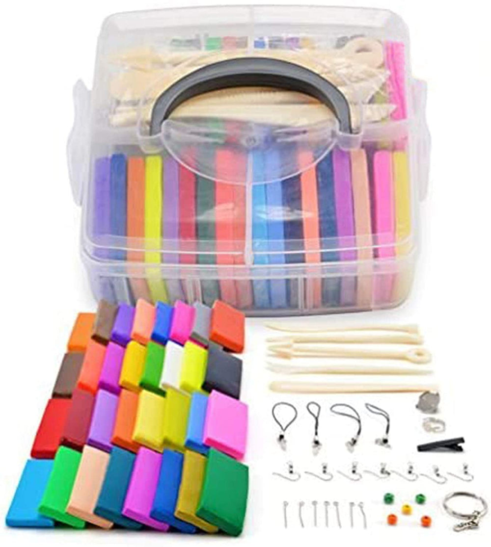 [caja de almacenamiento] Set de 32 bloques de arcilla de polímero, colorido DIY suave Craft horno Bake modelado de arcilla Kit, W/herramientas y accesorios - Arteztik