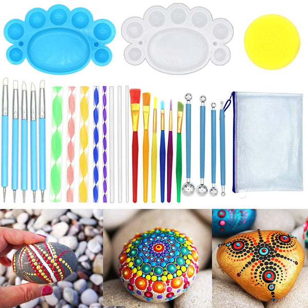 Mandala Dotting Tools, Angela&Alex 31 pcs Mandala Stencil Mandala Painting Tool Kits Cepillos Bandeja de Pintura para Pintura Rocas Colorear Dibujo y Dibujo Artes Suministros - Arteztik