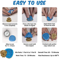 Silicona de plástico – DIY molde de silicona Kit de hacer, Super fácil 1:1 mezcla molde masilla, 3/4 libras, hace fuertes moldes de silicona reutilizables, grado alimenticio, no tóxico - Arteztik