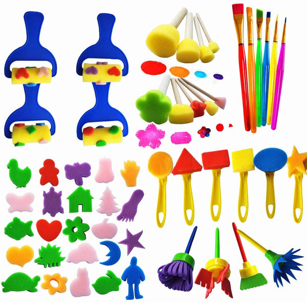 Himeeu 53 piezas de esponjas de pintura, kits de herramientas de arte para niños, herramientas de dibujo para manualidades, esponjas redondas, color al azar - Arteztik