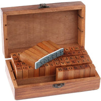 Juego de 70 sellos de madera con letras del alfabeto y número de bricolaje, con caja de madera - Arteztik
