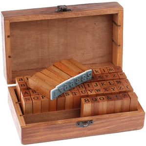 Juego de 70 sellos de madera con letras del alfabeto y número de bricolaje, con caja de madera - Arteztik