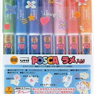 uni Posca Glitter Marker Pc-0.0 fl oz 7C, punta extrafina, 7 colores Set