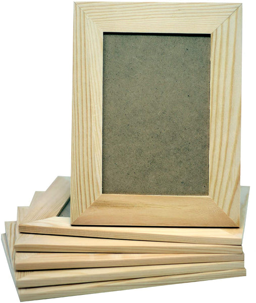 Pack of 6 - Unfinished Solid Pine Wood Picture Frames for Arts & Crafts, DIY Painting Project - Stand or Hang on The Wall - (6x8 Frame Size Holds 6x4 Pictures) for Adults and Kids Craft - Arteztik