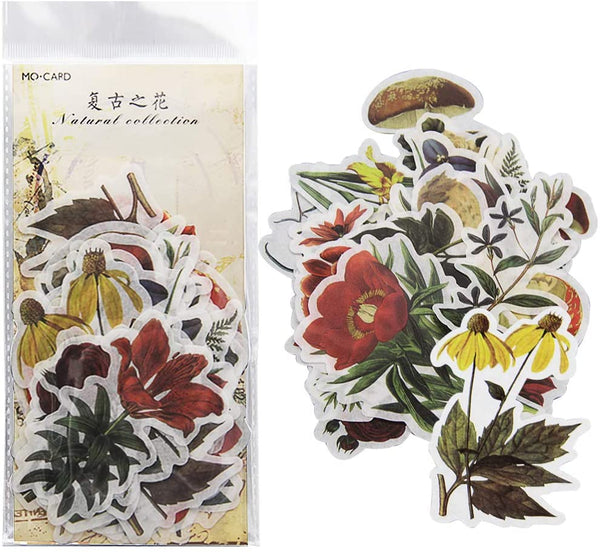JOMOYEEH - 60 pegatinas de flores de ventage, paquete de pegatinas washi doradas para agenda, diario, álbum de recortes, decoración para portátil (8.26 x 3.93 pulgadas) - Arteztik