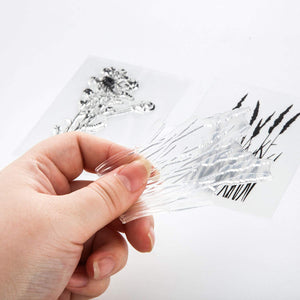 Outus 6 hojas de sellos transparentes de silicona para hacer tarjetas con diseño de girasol, diente de león, lavanda, tulipanes, flores y hojas para hacer tarjetas y álbumes de recortes - Arteztik