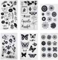 hyamass Pack de 6 hojas mezcla Estilo Flores Y Mariposas Claro Sello de hule para hacer tarjetas decoración y scrapbooking - Arteztik
