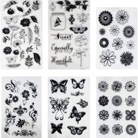 hyamass Pack de 6 hojas mezcla Estilo Flores Y Mariposas Claro Sello de hule para hacer tarjetas decoración y scrapbooking - Arteztik