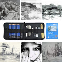 KONIBN 36pcs Drawing and Sketching Pencil Set Professional Drawing Kit in Zipper Carry Case, Sketch Pencils Set Includes Graphite Charcoal Sticks Tool Sketch book, Art Supplies for Adults Kids - Arteztik