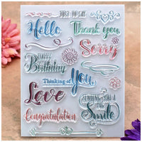 Kwan Crafts - Sellos transparentes con texto en inglés "Thank You Happy Birthday Love Smile Congratulation" para decoración de tarjetas y álbumes de recortes - Arteztik