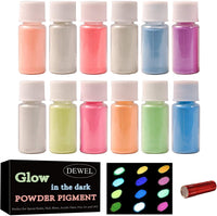 12 Color Glow in The Dark Pigment Powder, Premium Quality Luminous Powder with Lamp,0.7oz Each (Total 8.4oz) - Arteztik
