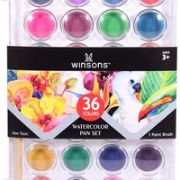 WINSONS juego de pintura de acuarela, lavable, no tóxico y rico pigmento 36 colores acuarelas Set ideal para estudiantes/niños y artistas principiantes - Arteztik