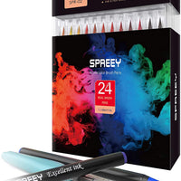 SPREEY Watercolor Brush Pens 24colors with Bonus Refillable Water Brush Highly Water-Soluble Ink Made in Japan for Painting, Coloring, and Watercolor Effects, for Adults and Kids - Arteztik