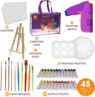 glokers Kids Painting Supplies Set - Arts Set with Acrylic Paints, Easel, Paintbrushes, Canvases, Palettes, Smock & Travel Storage Bag - Premium Children's Arts & Crafts Supplies - Arteztik
