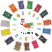 Sellos de tinta para niños, multicolor, 15 colores, lavables, para manualidades y artes arcoíris, almohadilla de tinta para álbumes de recortes, sellos de goma, papel, tela de madera (15 colores) - Arteztik
