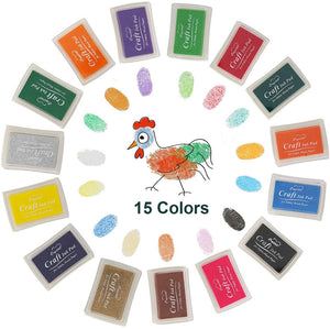 Sellos de tinta para niños, multicolor, 15 colores, lavables, para manualidades y artes arcoíris, almohadilla de tinta para álbumes de recortes, sellos de goma, papel, tela de madera (15 colores) - Arteztik