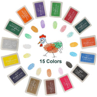 Sellos de tinta para niños, multicolor, 15 colores, lavables, para manualidades y artes arcoíris, almohadilla de tinta para álbumes de recortes, sellos de goma, papel, tela de madera (15 colores) - Arteztik