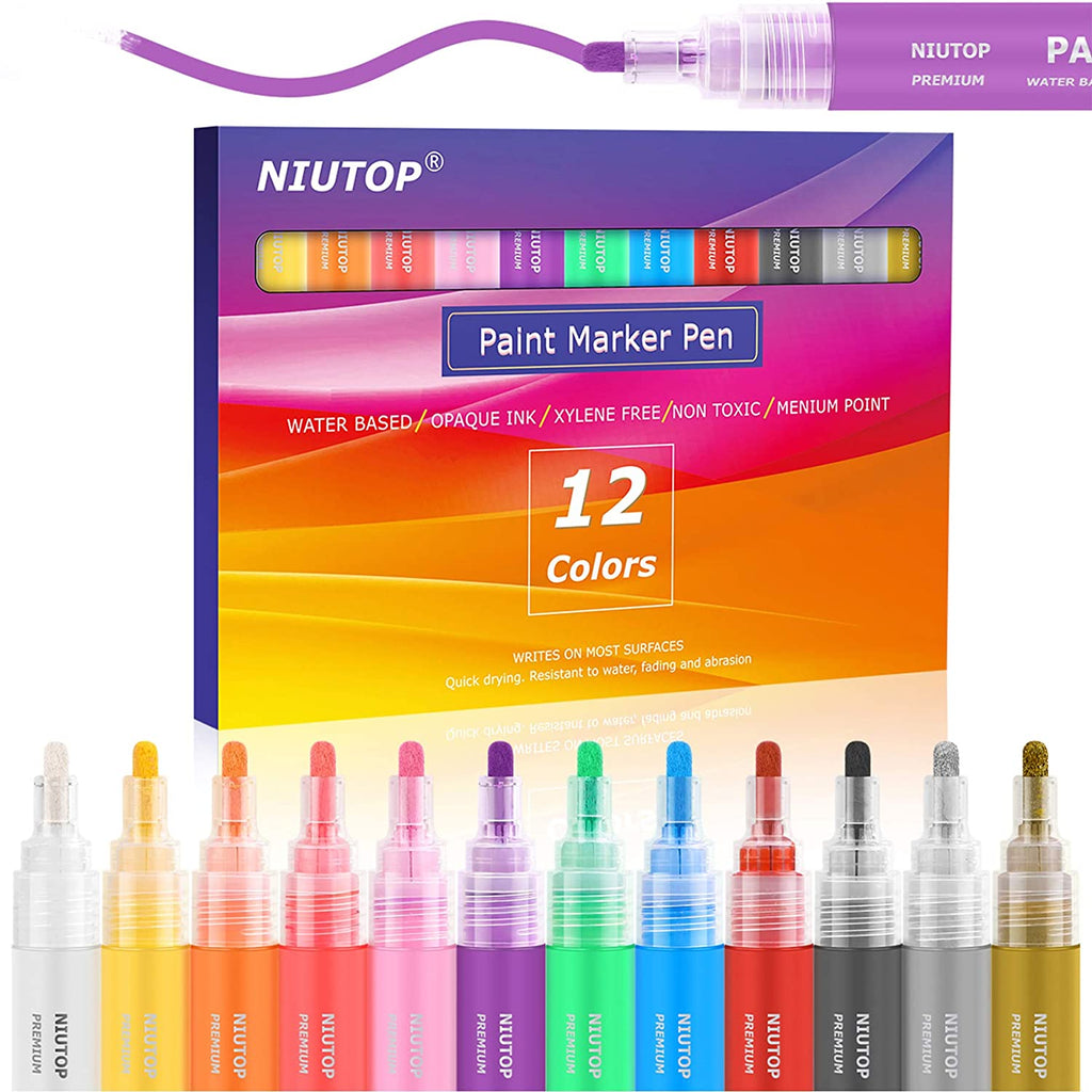 12 Colors Acrylic Paint Marker Pen Set Waterproof Permanent Markers for DIY  Art