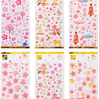 Kinteshun Sakura - Pegatinas para álbumes de recortes, estilo japonés, autoadhesivas, decorativas con flores de cerezo (6 unidades con diferentes patrones) - Arteztik