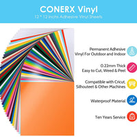 Conerx Hojas adhesivas permanentes de vinilo – 12.0 x 12.0 in, 45 hojas de colores surtidos (mate y brillante) incluye escobilla de goma con máquinas de corte como Cricut - Arteztik