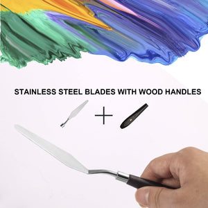 youn4us paquete de 2 5 piezas pintura juego de cuchillos, acero inoxidable y mango de madera espátula cuchillo de paleta para mezclar rasqueta para pintura de aceite mezcla de color - Arteztik