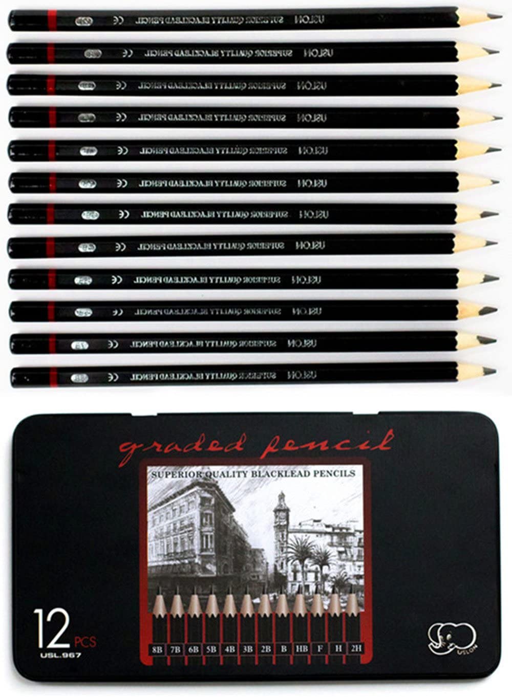 Juego de lápices de dibujo y bocetos profesionales, lápiz de arte (8B-2H). (12 unidades) - Arteztik