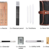 Juego de 18 lápices de dibujo de bocetos, incluye lápices de grafito, lápices de carbón, bolígrafo borrable de papel, cuchillo de manualidades para principiantes de arte (estilo 2) (estilo 2) - Arteztik